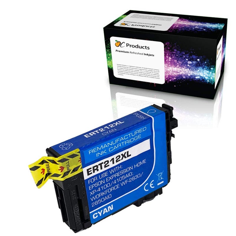 OCProducts Remanufactured Ink Cartridge Replacement for Epson 212 212XL for XP-4100 XP-4105 WF-2830 WF-2850 (Cyan)